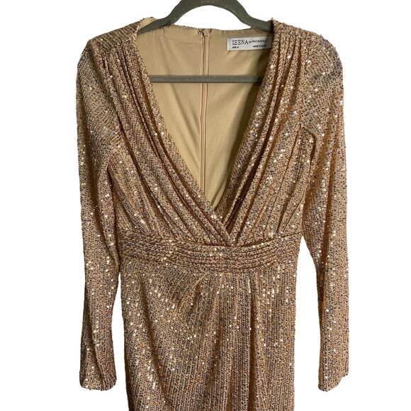 Ieena Mac Duggal 26555 Long Sleeve Sequin Midi Dress Side Slit Rose Gold Size 6 - Picture 10 of 15